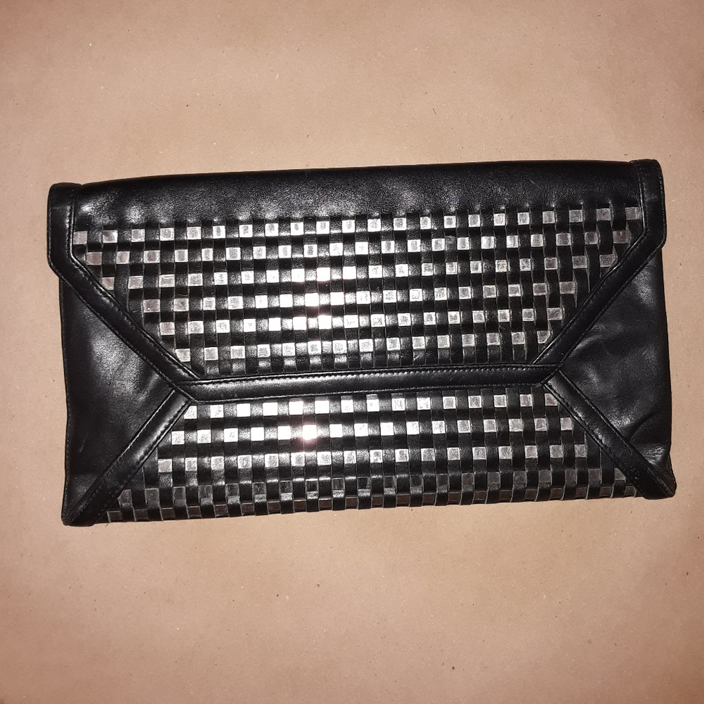 GINO Black Leather and Silver Clutch